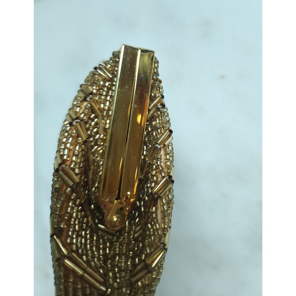 VTG Exquisite Valerie Stevens Beaded Evening Bag Gold Glam Party Shell Clutch - Picture 10 of 13